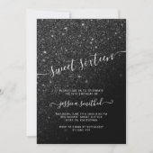 zwarte glitter elegant chic typografie Sweet 16 Kaart (Voorkant)