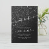 zwarte glitter elegant chic typografie Sweet 16 Kaart (Staand voorkant)
