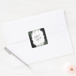 Zwarte Glitter en Bloemige Eucalyptus Boeket Vierkante Sticker