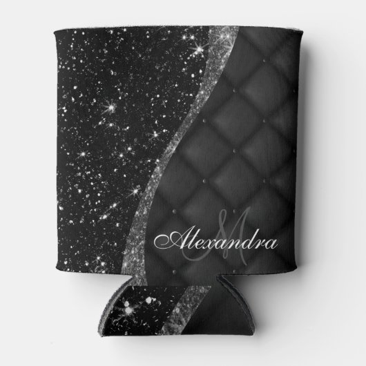 Zwarte Glitter en Glitter Blikjeskoeler (Voorkant)