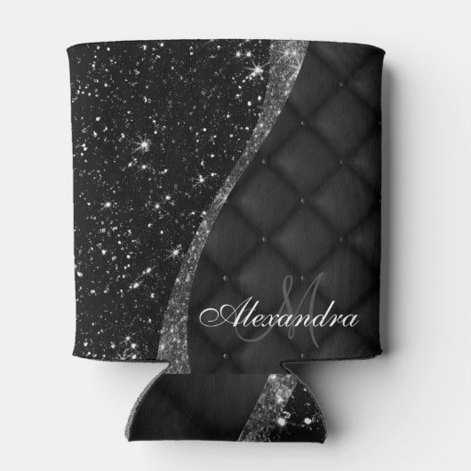 Zwarte Glitter en Glitter Blikjeskoeler (Achterkant)