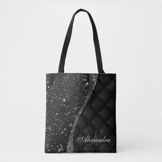 Zwarte Glitter en Glitter Tote Bag (Voorkant)