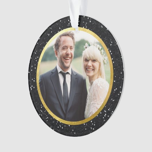 Zwarte glitter en goud | Vakantiefoto Ornament (voorkant)