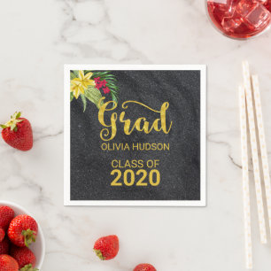 Zwarte glitter en hibiscus servet