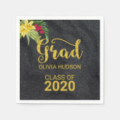 Zwarte glitter en hibiscus servet (Voorkant)