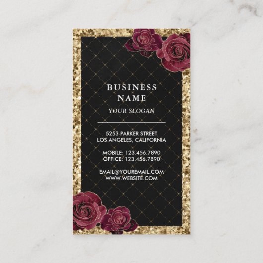 Zwarte Glitter Floral Cake Pastry Chef Bakery Visitekaartje (Achterkant)