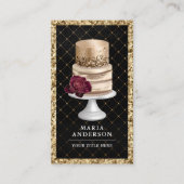 Zwarte Glitter Floral Cake Pastry Chef Bakery Visitekaartje (Voorkant)