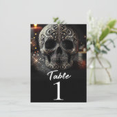 Zwarte Glitter Glam Glitterschedel Tafelnummer (Staand voorkant)