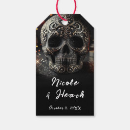 Zwarte Glitter Glam Schitterende Schedel Gotisch Cadeaulabel