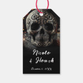 Zwarte Glitter Glam Schitterende Schedel Gotisch Cadeaulabel (Achterkant)