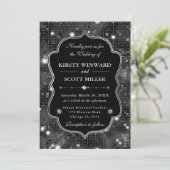 Zwarte Glitter Glans Retro Luxe Frame Trouwfeest Kaart (Staand voorkant)
