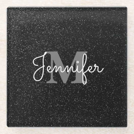 Zwarte glitter glazen onderzetter (Voorkant)
