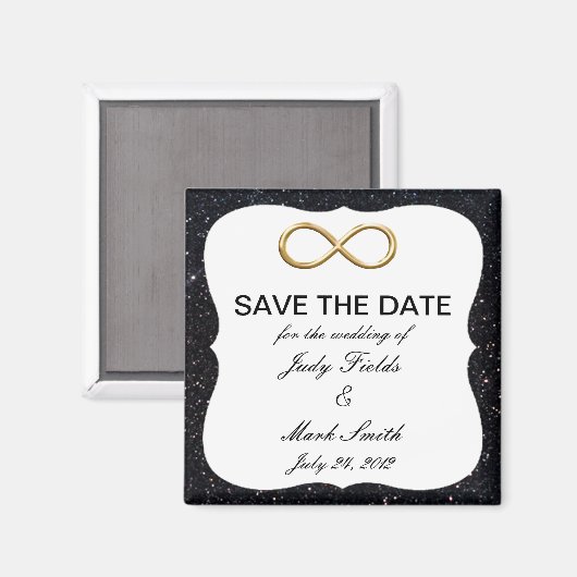 Zwarte Glitter Gold Infinity bespaart de datum mag Magneet (Voorkant / Achterkant)