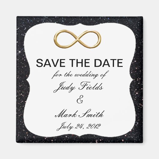 Zwarte Glitter Gold Infinity bespaart de datum mag Magneet (Voorkant)