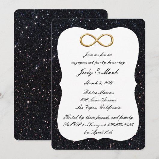 Zwarte Glitter Gold Infinity Engagement Party Kaart (Voorkant / Achterkant)