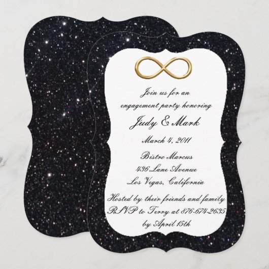 Zwarte Glitter Gold Infinity Engagement Party Kaart (Voorkant / Achterkant)