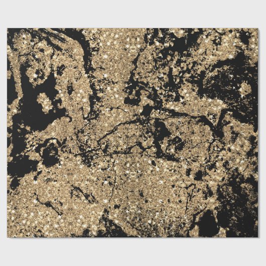 Zwarte Glitter Gold Marble Glam Abstract Minimale Cadeaupapier (Vlak)