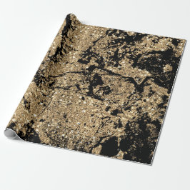 Zwarte Glitter Gold Marble Glam Abstract Minimale Cadeaupapier