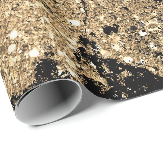 Zwarte Glitter Gold Marble Glam Abstract Minimale Cadeaupapier (Rol Hoek)
