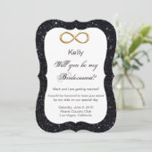 Zwarte Glitter Gouden Infinity Bruidsmeisje Kaart (Staand voorkant)