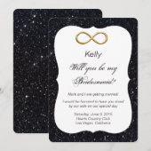 Zwarte Glitter Gouden Oneindigheid Bruidsmeisje Ka Kaart (Voorkant / Achterkant)