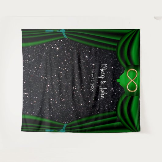 Zwarte Glitter Gouden Oneindigheid Groene Gordijn  Wandkleed (Voorkant (horizontaal))