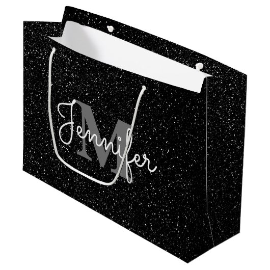Zwarte glitter groot cadeauzakje (Voorkant Gekanteld)