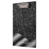 Zwarte Glitter Handgeschreven Naam Metal Monogram Klembord (Links)