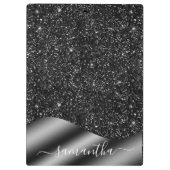 Zwarte Glitter Handgeschreven Naam Metal Monogram Klembord (Achterkant)