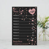 Zwarte Glitter Heart Lip Lipstick Makeup prijslijs Briefpapier (Staand voorkant)