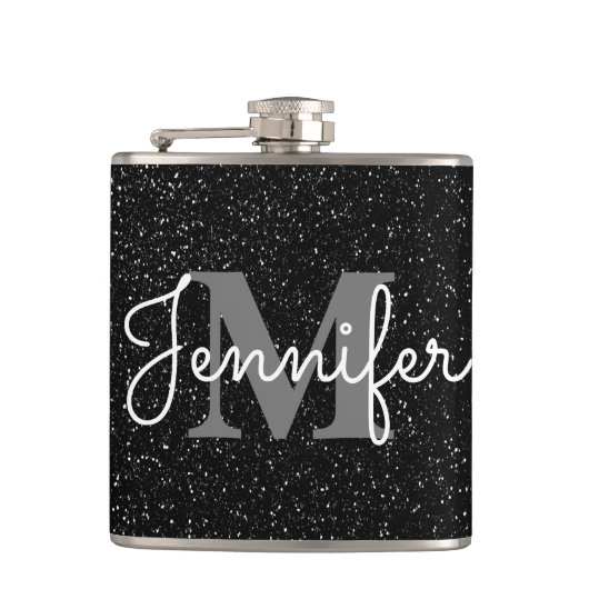 Zwarte glitter heupfles (Voorkant)
