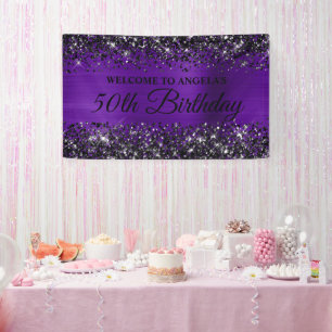 Zwarte Glitter Indigo Paars 50ste Verjaardag Welko Spandoek