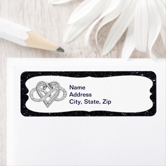 Zwarte Glitter Infinity Heart Adresetiketten Etiket (Insitu)