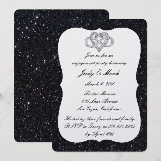 Zwarte Glitter Infinity Heart Engagement Party Kaart (Voorkant / Achterkant)