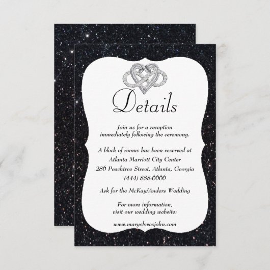 Zwarte Glitter Infinity Heart Weddenschap - Gegeve Informatiekaartje (Voorkant / Achterkant)