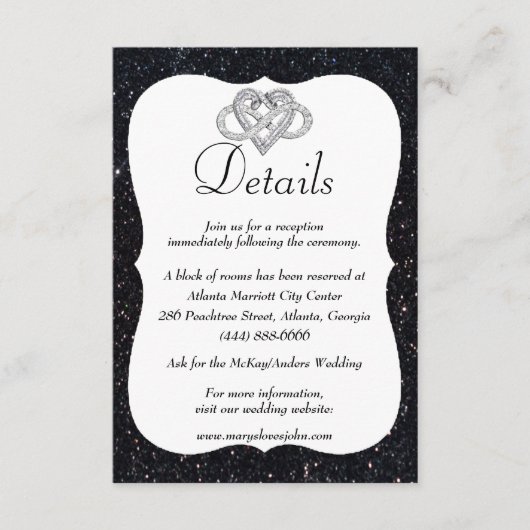Zwarte Glitter Infinity Heart Weddenschap - Gegeve Informatiekaartje (Voorkant)