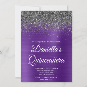 Zwarte Glitter Konings Paars Folie Quinceañera Kaart