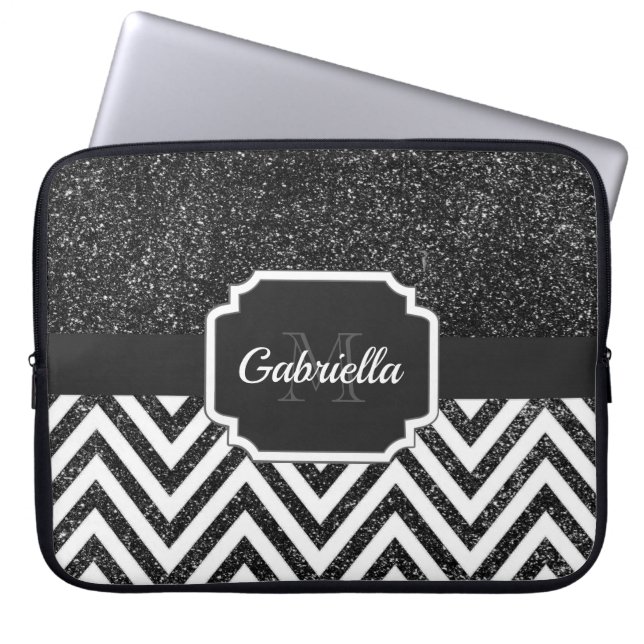 Zwarte glitter laptop sleeve (Voorkant)