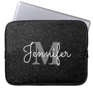 Zwarte glitter laptop sleeve