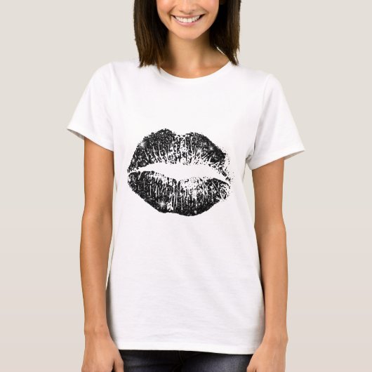 Zwarte Glitter Lippen T-shirt (Voorkant)