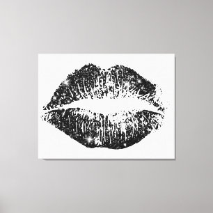Zwarte Glitter Lips #2 Canvas Afdruk