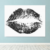 Zwarte Glitter Lips #2 Canvas Afdruk (Insitu (Houten vloer))