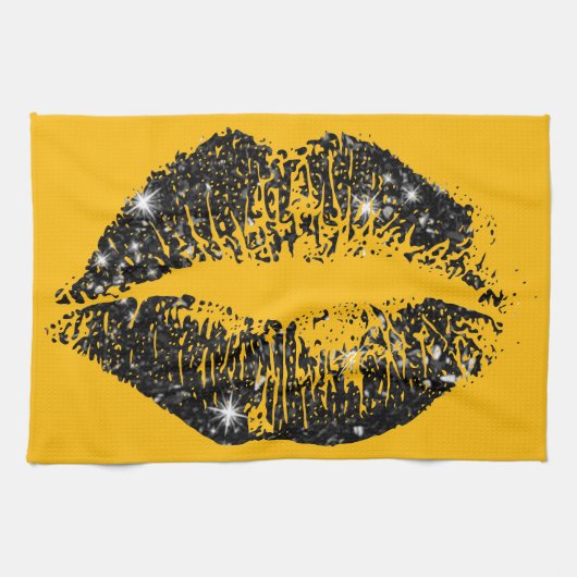 Zwarte Glitter Lips #2 Theedoek (Horizontaal)