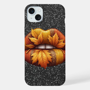 ZWARTE GLITTER LOOK MET GOUDEN GLANZENDE LIPPEN iPhone 15 PLUS CASE
