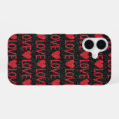 Zwarte Glitter LOVE iPhone 16 Hoesje (Achterkant horizontaal)