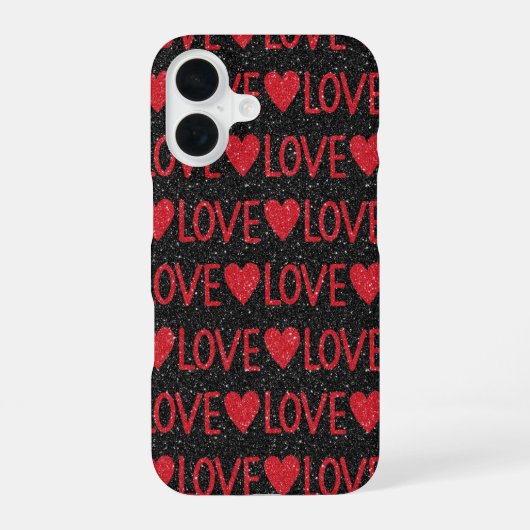 Zwarte Glitter LOVE iPhone 16 Hoesje (Achterkant)