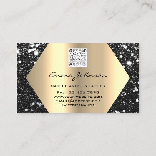 Zwarte Glitter Makeup Artist Lashes QR-code Visitekaartje (Achterkant)