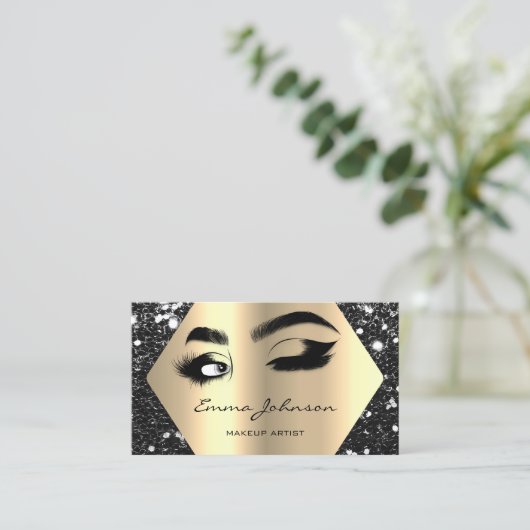 Zwarte Glitter Makeup Artist Lashes QR-code Visitekaartje (Staand voorkant)
