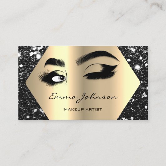 Zwarte Glitter Makeup Artist Lashes QR-code Visitekaartje (Voorkant)
