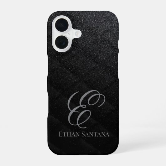 Zwarte Glitter Monogram iPhone 16 Hoesje (Achterkant)